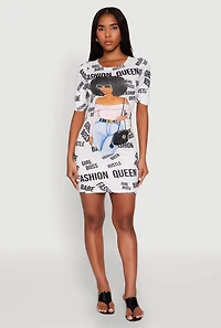 Womens Fashion Queen Graphic T Shirt Dress, Multi, Size L