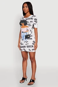 Womens Fashion Queen Graphic T Shirt Dress, Multi, Size S