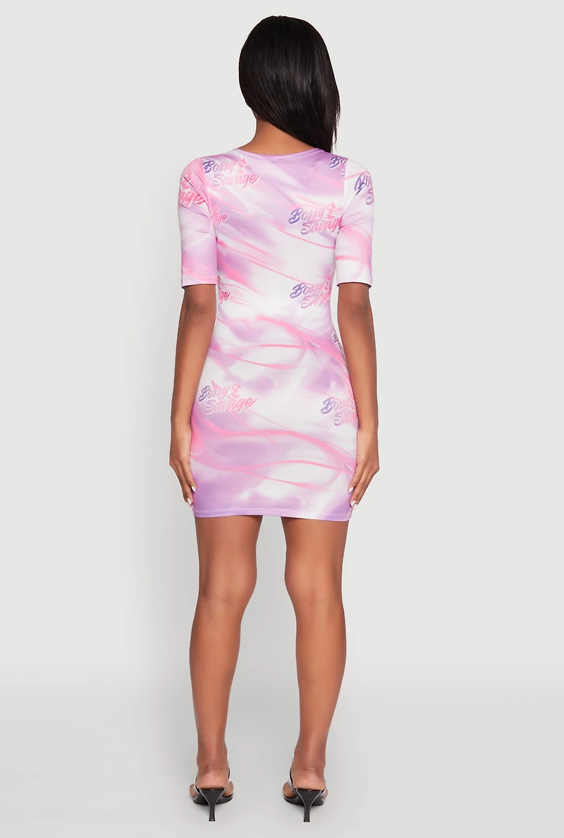 Womens Bossy and Savage Graphic T Shirt Dress, Pink, Size S
