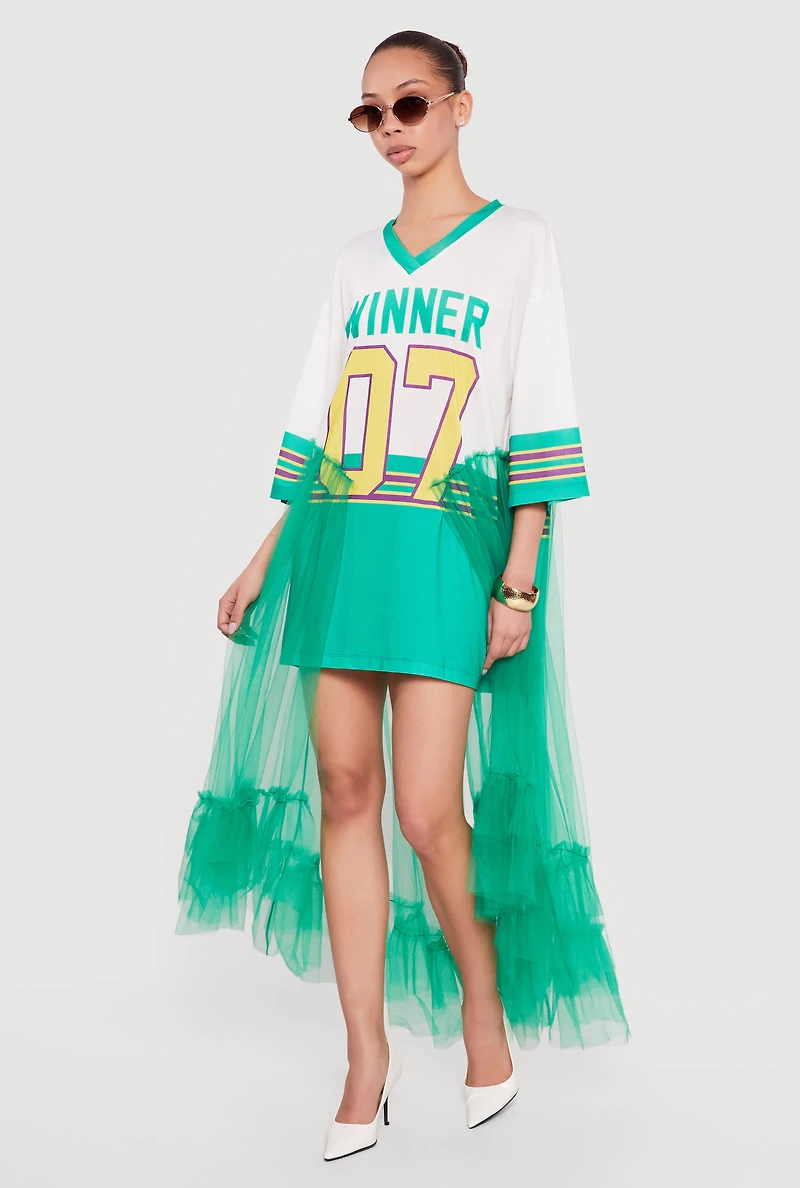 Jersey Mesh Winner Graphic Maxi Dress