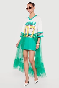 Jersey Mesh Winner Graphic Maxi Dress