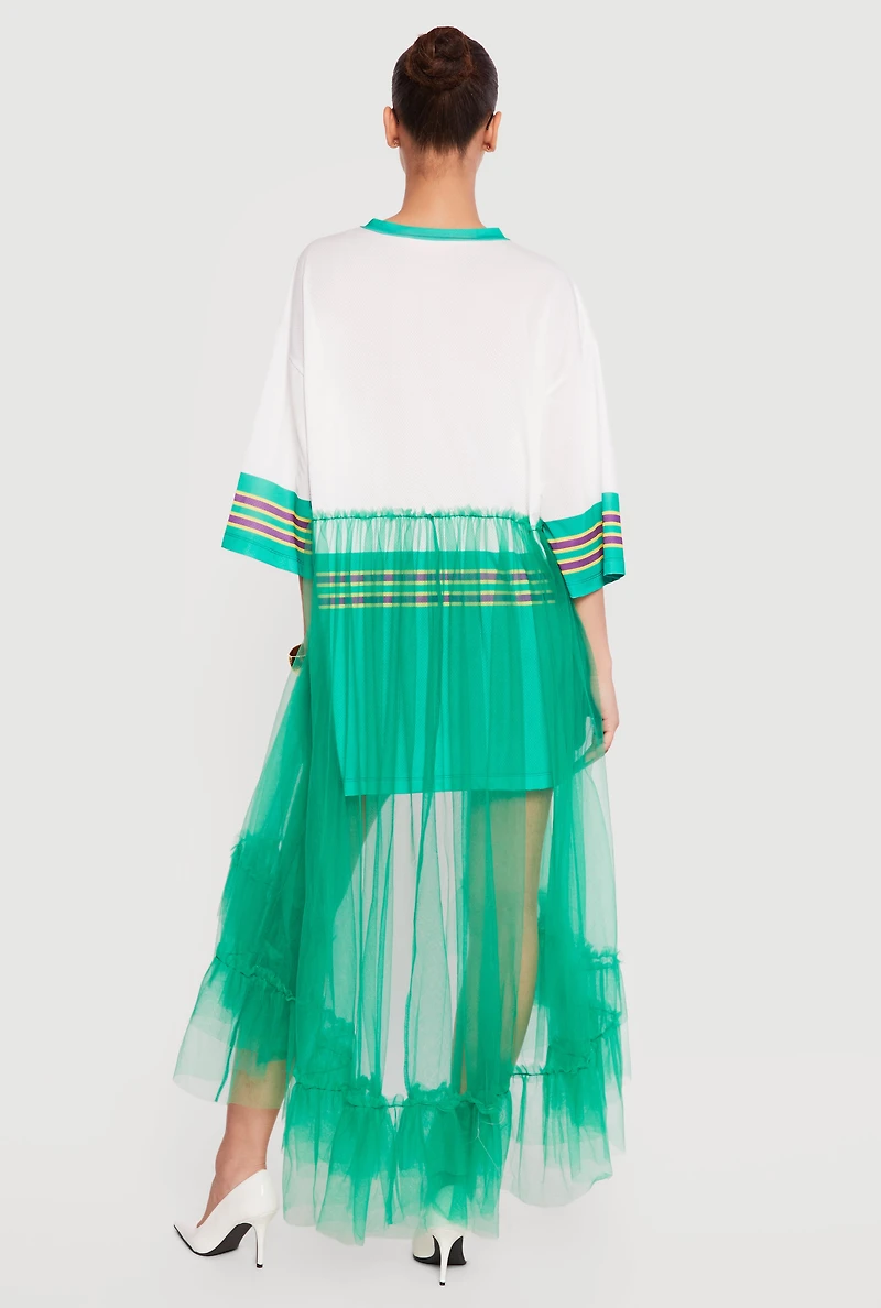 Jersey Mesh Winner Graphic Maxi Dress