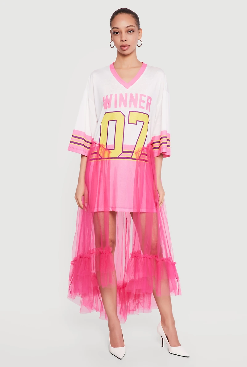 Jersey Mesh Winner Graphic Maxi Dress