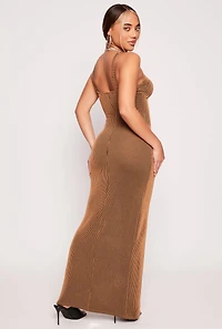 Womens Shadow Striped Bustier Maxi Dress, Brown, Size S