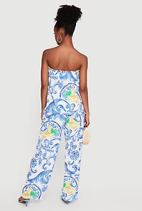 Baroque Lemon Print Tube Top and Pants Set