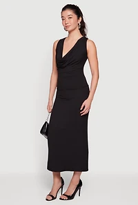 Sleeveless Cowl Neck Blouse and Midi Skirt Set