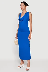 Sleeveless Cowl Neck Blouse and Midi Skirt Set