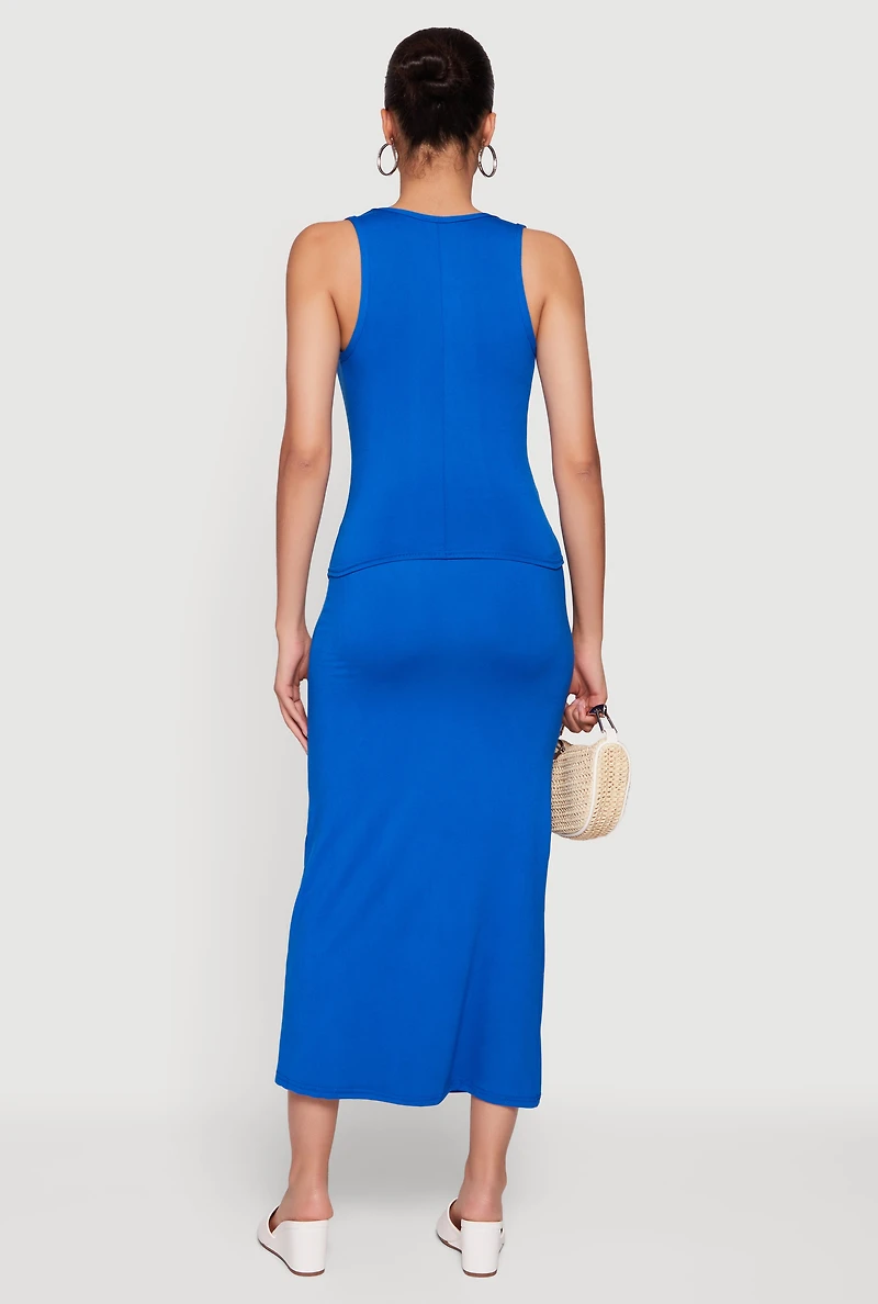 Sleeveless Cowl Neck Blouse and Midi Skirt Set