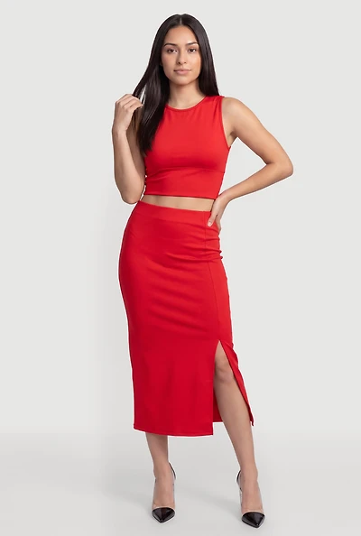Sleeveless Crop Top and Midi Skirt Set