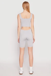Womens Seamless Ribbed Knit Tank Top and Biker Shorts, Grey, Size S-M