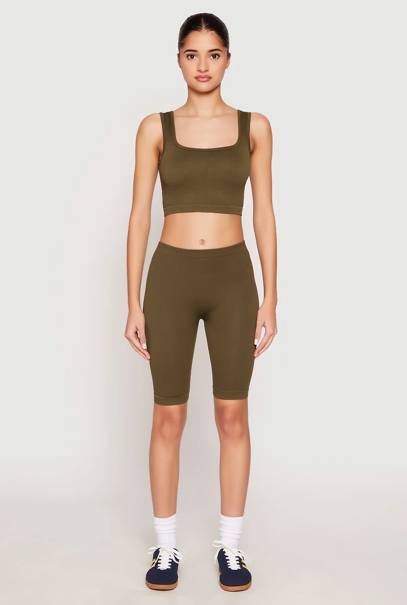 Seamless Ribbed Knit Tank Top and Biker Shorts