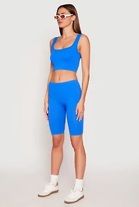 Womens Seamless Ribbed Knit Tank Top and Biker Shorts,