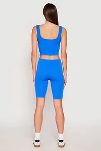 Womens Seamless Ribbed Knit Tank Top and Biker Shorts, Blue,