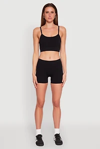 Womens Rib Knit Crop Top and Biker Shorts,