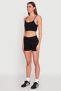 Womens Rib Knit Crop Top and Biker Shorts,