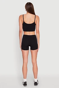 Womens Rib Knit Crop Top and Biker Shorts,