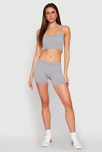 Womens Rib Knit Crop Top and Biker Shorts, Grey, Size S-M