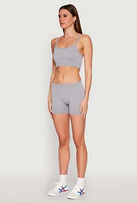 Womens Rib Knit Crop Top and Biker Shorts, Grey, Size S-M