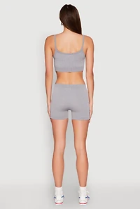 Womens Rib Knit Crop Top and Biker Shorts, Grey, Size S-M