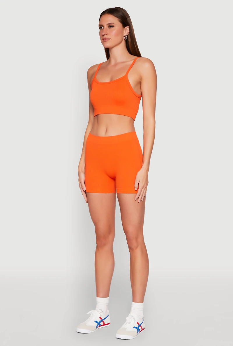 Rib Knit Crop Top and Biker Shorts