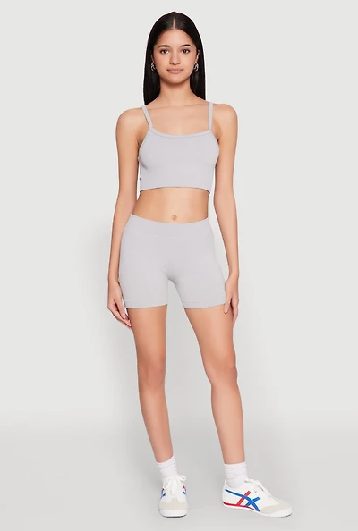 Womens Seamless Cropped Cami and Shorts Set, Grey, Size S-M