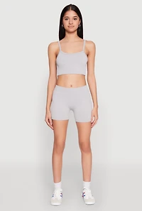 Womens Seamless Cropped Cami and Shorts Set, Grey, Size S-M