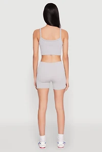 Womens Seamless Cropped Cami and Shorts Set, Grey, Size S-M