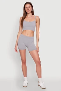 Womens Seamless Cropped Cami and Shorts Set, Grey, Size L-XL
