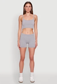 Womens Seamless Cropped Cami and Shorts Set, Grey,