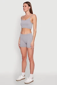 Womens Seamless Cropped Cami and Shorts Set, Grey, Size L-XL