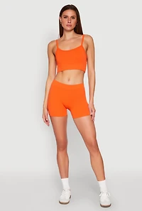 Womens Seamless Cropped Cami and Shorts Set, Orange,