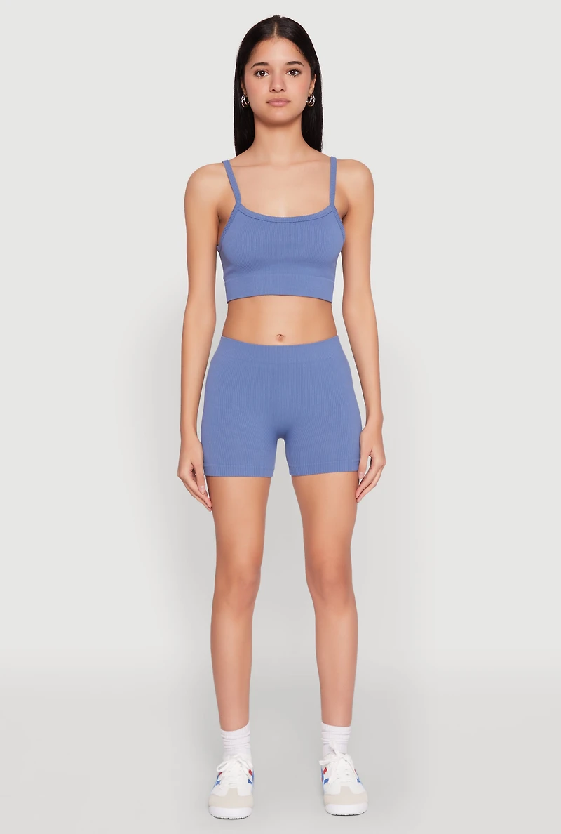 Womens Seamless Cropped Cami and Shorts Set,