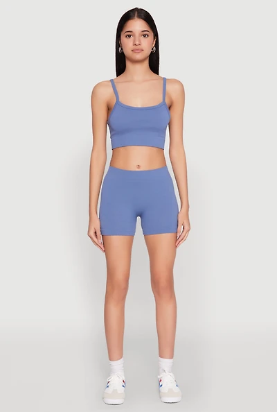 Womens Seamless Cropped Cami and Shorts Set,