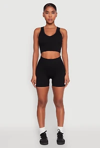Womens Seamless V Neck Cropped Tank Top and Shorts,