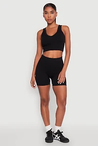 Womens Seamless V Neck Cropped Tank Top and Shorts,