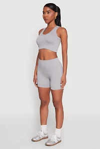 Womens Seamless V Neck Cropped Tank Top and Shorts, Grey, Size M