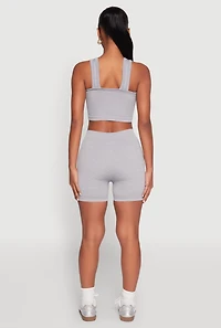 Womens Seamless V Neck Cropped Tank Top and Shorts, Grey, Size M