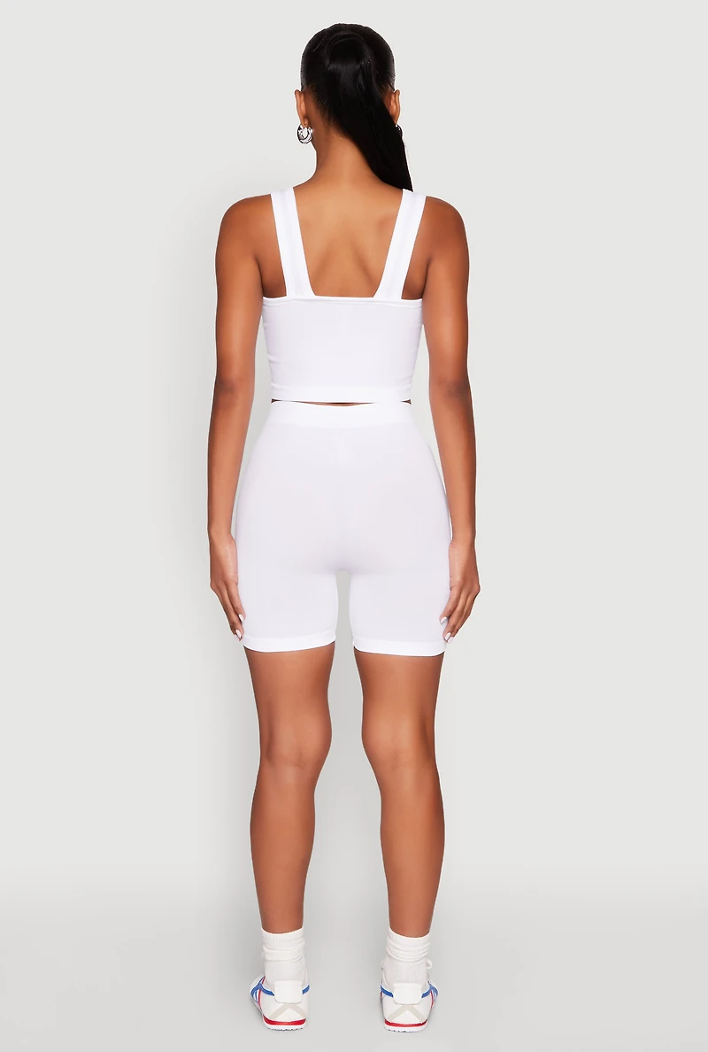 Seamless V Neck Cropped Tank Top and Shorts