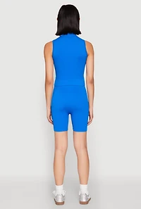 Womens Seamless Rib Knit Mock Neck Tank Top and Biker Shorts,