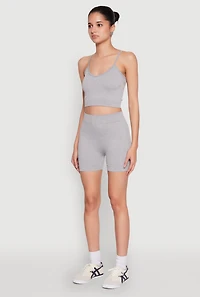 Womens Seamless Cropped Cami and Biker Shorts Set, Grey,
