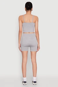 Womens Seamless Cropped Cami and Biker Shorts Set, Grey,