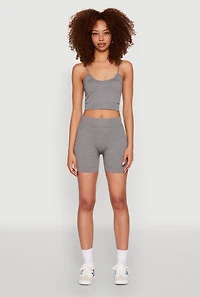 Womens Seamless Cropped Cami and Biker Shorts Set, Grey, Size S
