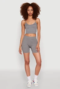 Womens Seamless Cropped Cami and Biker Shorts Set, Grey, Size S