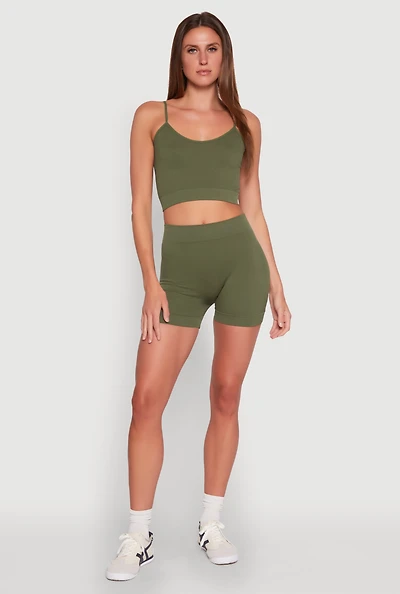 Womens Seamless Cropped Cami and Biker Shorts Set,