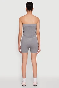 Womens Compression Rib Seamless Tube Top and Shorts, Grey, Size S