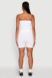 Womens Compression Rib Seamless Tube Top and Shorts, White, Size XL