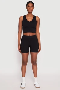 Seamless V Neck Crop Top and Biker Shorts