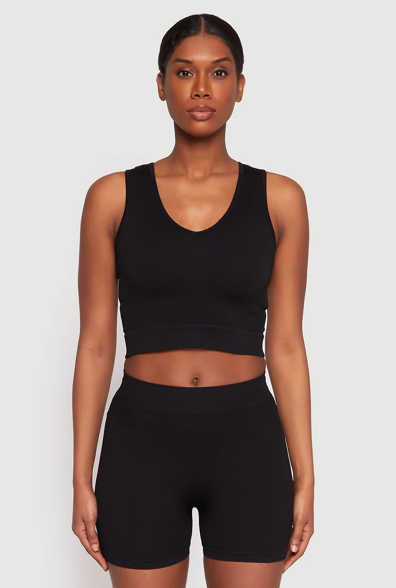 Seamless V Neck Crop Top and Biker Shorts