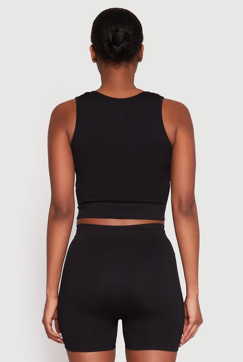 Seamless V Neck Crop Top and Biker Shorts
