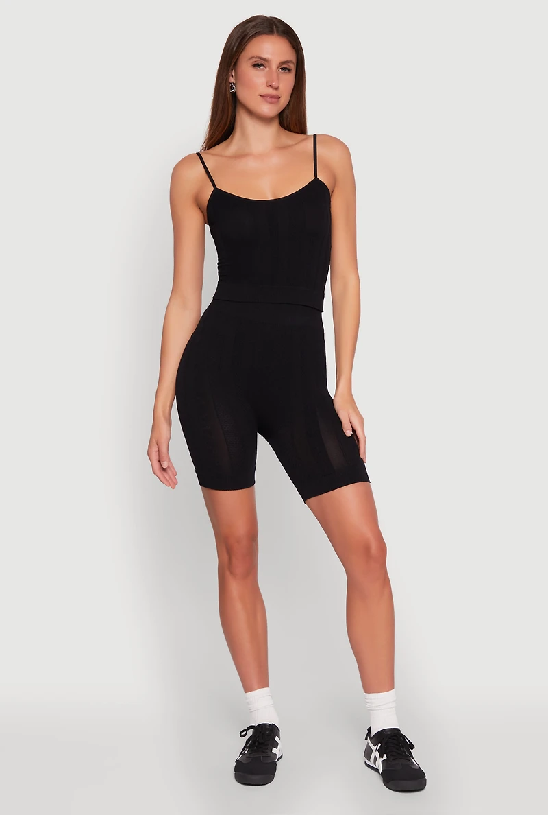 Seamless Textured Knit Cropped Cami and Bike Shorts